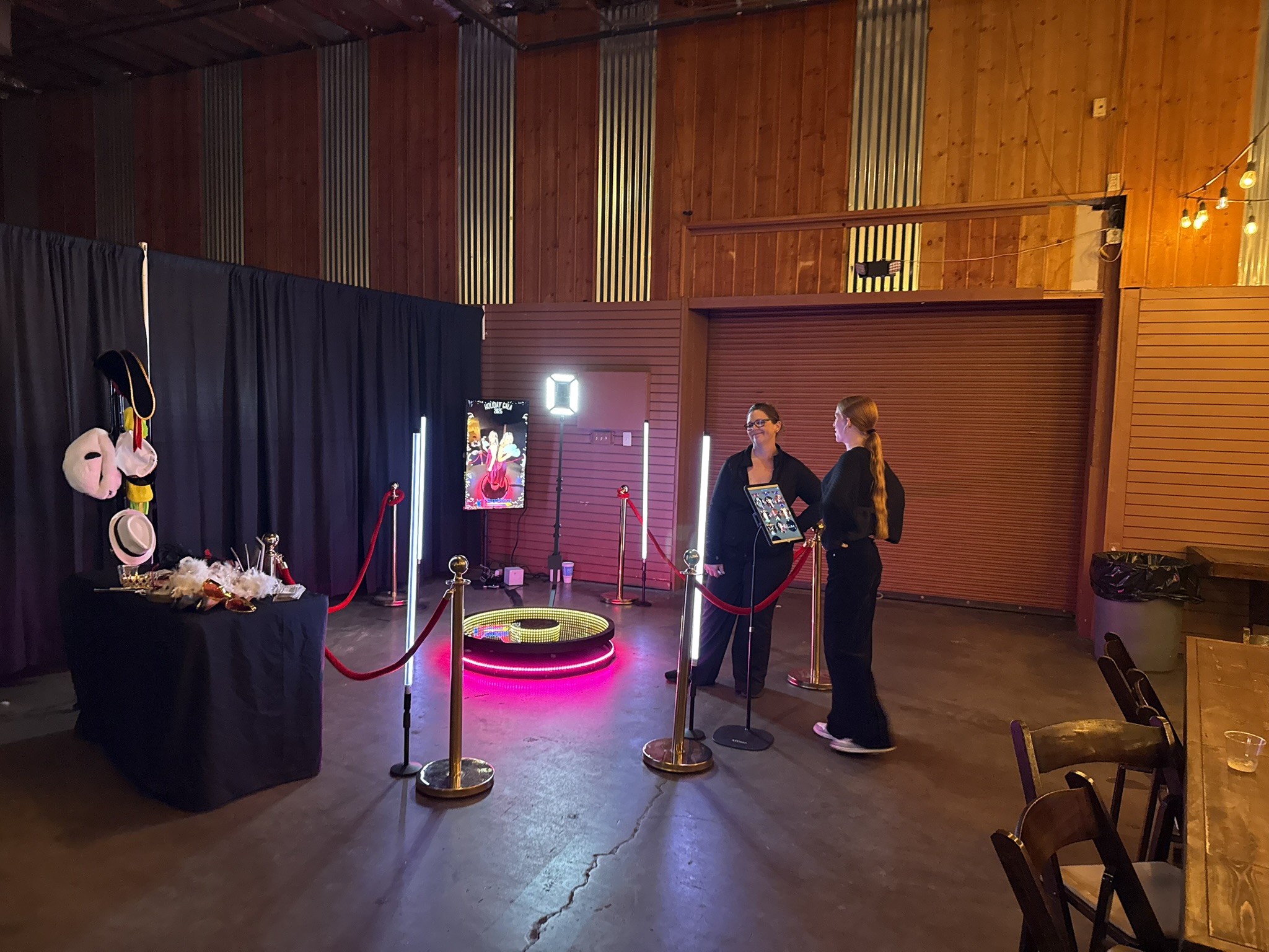 360 booth setup with red carpet and LED poles at Tucson quince venue